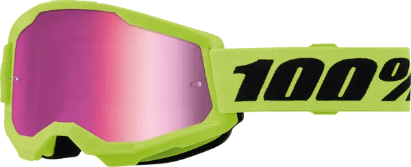 100% Strata 2 jeugdcrossbril zwart/roze/fluor geel – roze spiegellens - MxProStoreParts