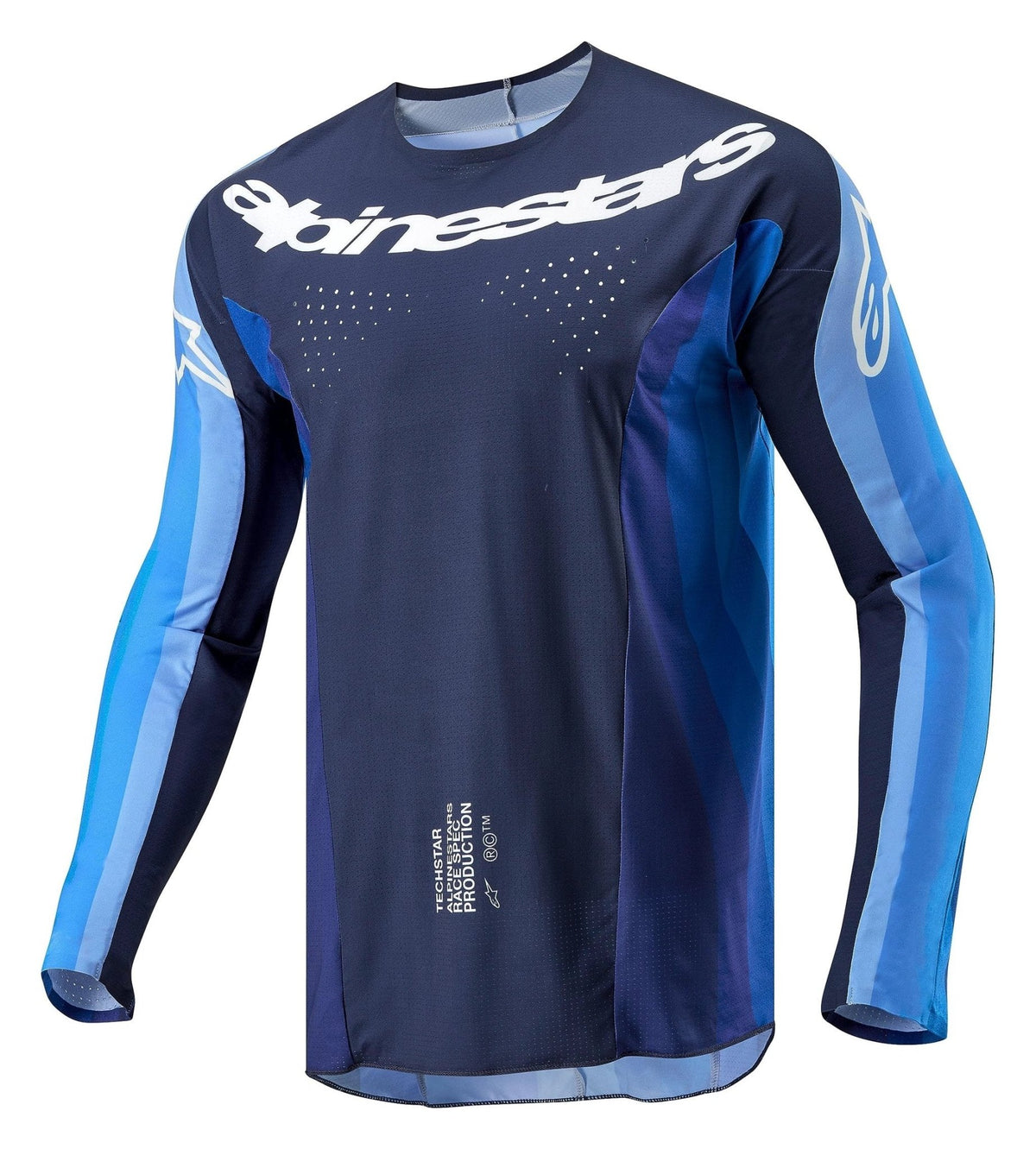 Alpinestars 2024 Techstar Pneuma camiseta de cross para adultos, Azul Marino Oscuro y Azul Claro - MxProStoreParts
