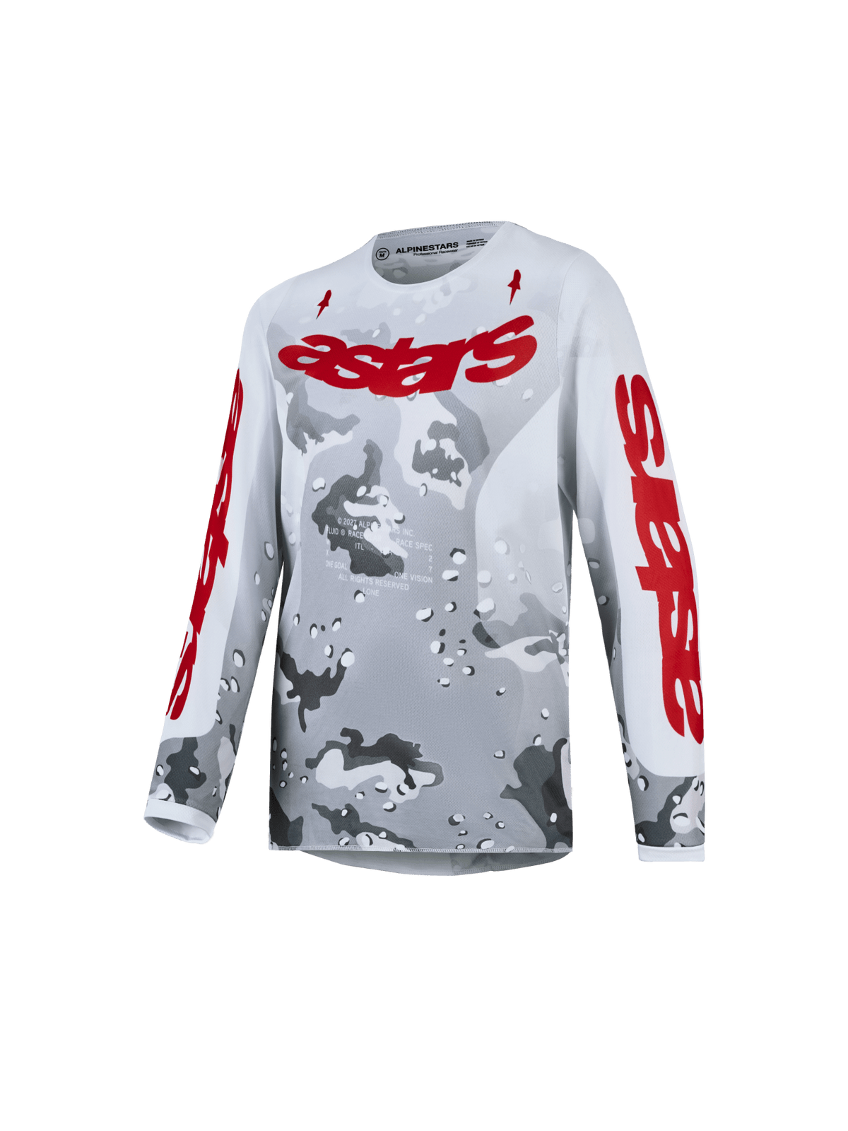 Alpinestars Maillot Fluid Lone pour Jeunes 2027 Gris Camo Blanc Rouge Feu - MxProStoreParts