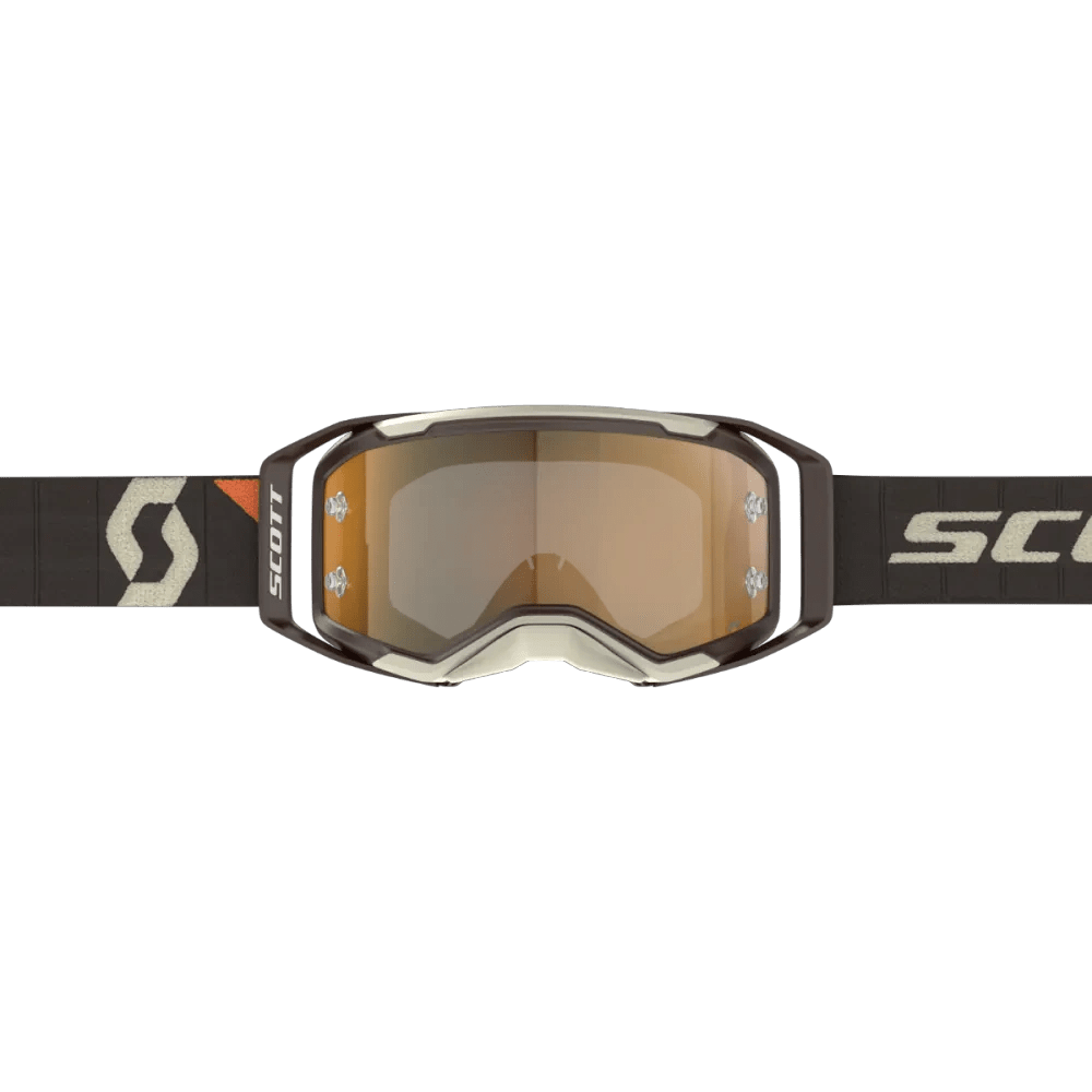 Scott Prospect 2.0 AMP Masque de motocross Marron Foncé / Beige (Verres : Chrome Works Doré) - MxProStoreParts