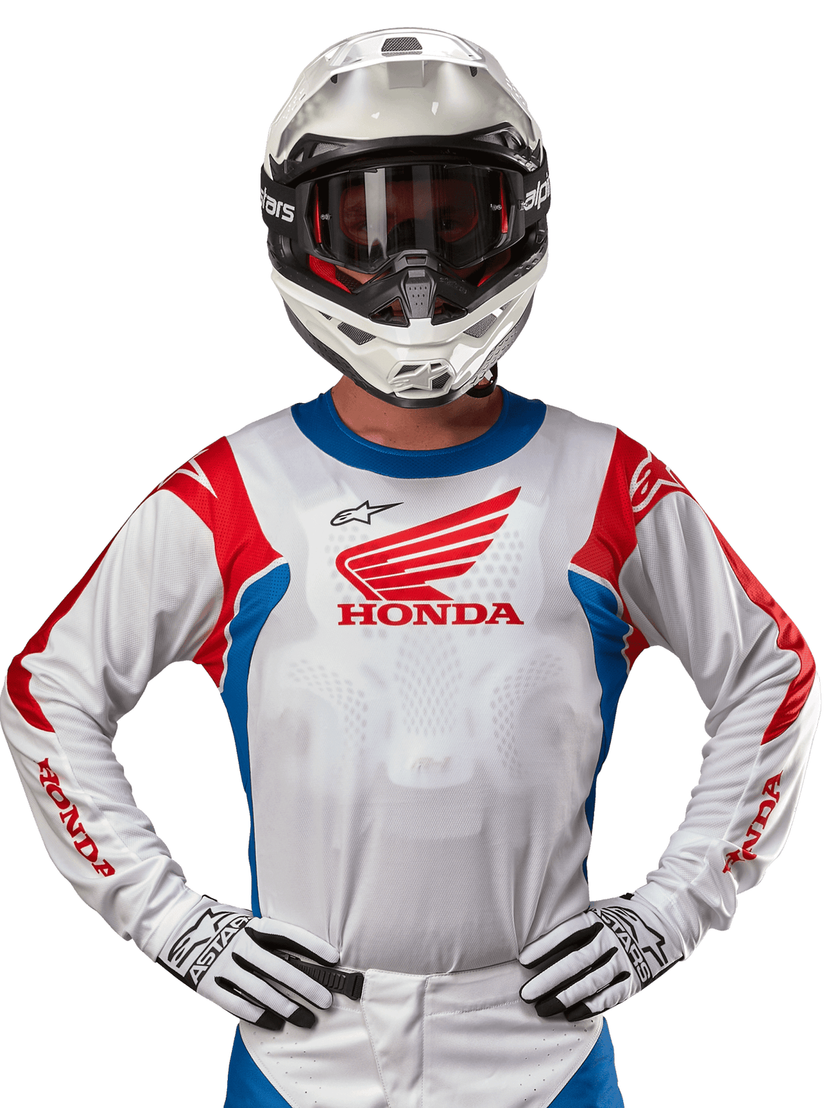 Alpinestars Honda Camiseta icónica de racer – Blanco azul claro rojo claro - MxProStoreParts