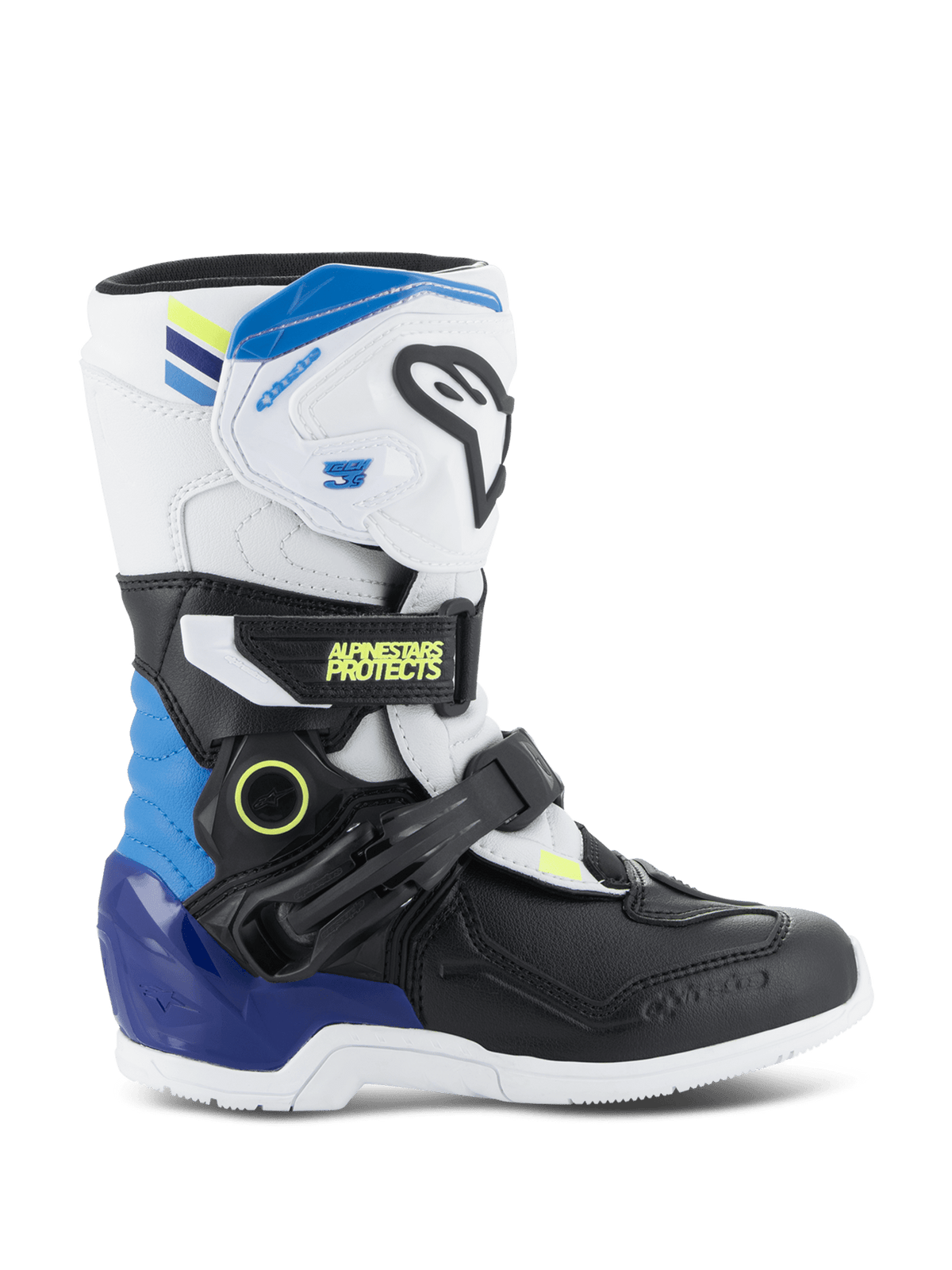 Alpinestars Bottes Tech 3S pour enfants – Blanc, noir et bleu émail - MxProStoreParts