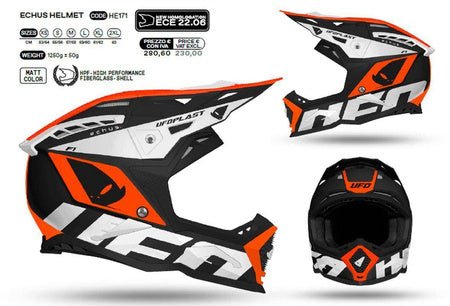 UFO Casque de Motocross Echus Blanc Noir Orange - MxProStoreParts