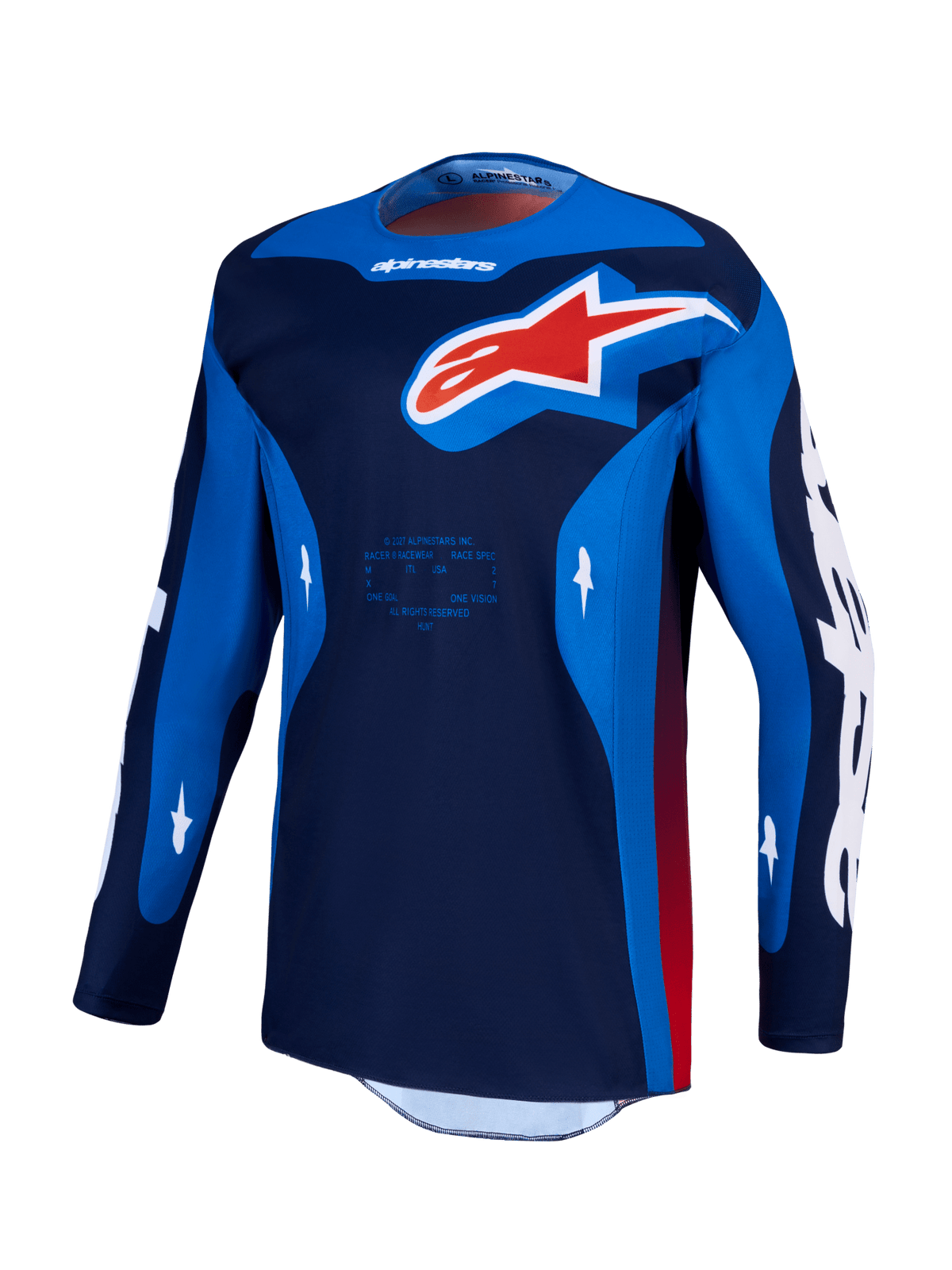 Alpinestars Racer Hunt Jersey 2027 – Bleu intense, bleu profond, rouge feu - MxProStoreParts