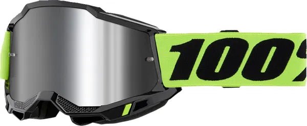 100% Accuri 2 crossbril zwart/zilver/fluor groen/fluor geel – zilveren spiegellens - MxProStoreParts