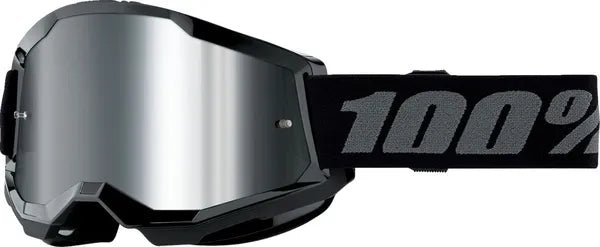 100% Strata 2 jeugdcrossbril zwart/zilver/donkergrijs – zilveren spiegellens - MxProStoreParts