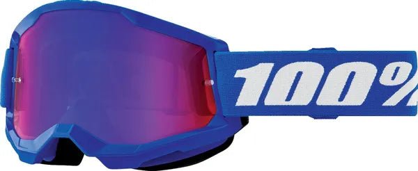 100% Strata 2 jeugdcrossbril blauw/wit/rood – blauwe/rode spiegellens - MxProStoreParts