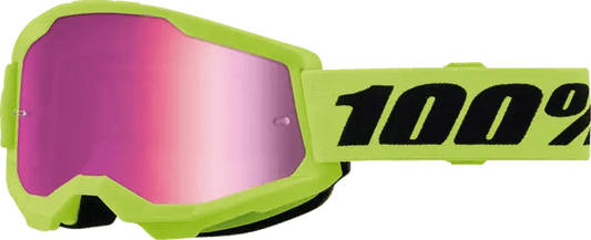 100% Strata 2 jeugdcrossbril zwart/roze/fluor geel – roze spiegellens