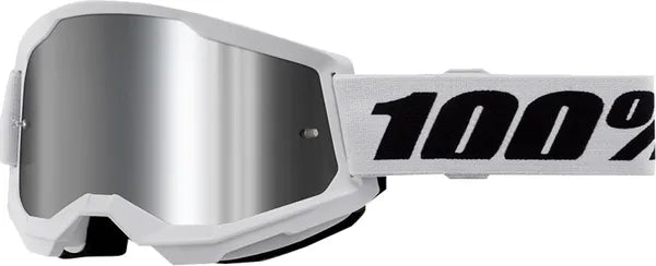 100% Strata 2 jeugdcrossbril zwart/zilver/wit – zilveren spiegellens - MxProStoreParts