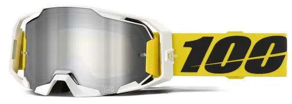100% ARmatic crossbril zwart/geel/wit/zilver – zilveren spiegellens - MxProStoreParts