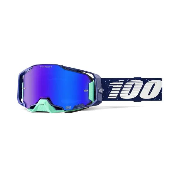 100% Armega crossbril blauw/donkerblauw/turquoise/wit – blauwe spiegellens - MxProStoreParts