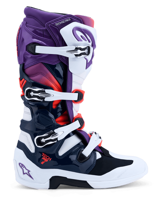 Alpinestars Tech 7 Bottes Violet, Blanc, Bleu foncé, Rouge fluo