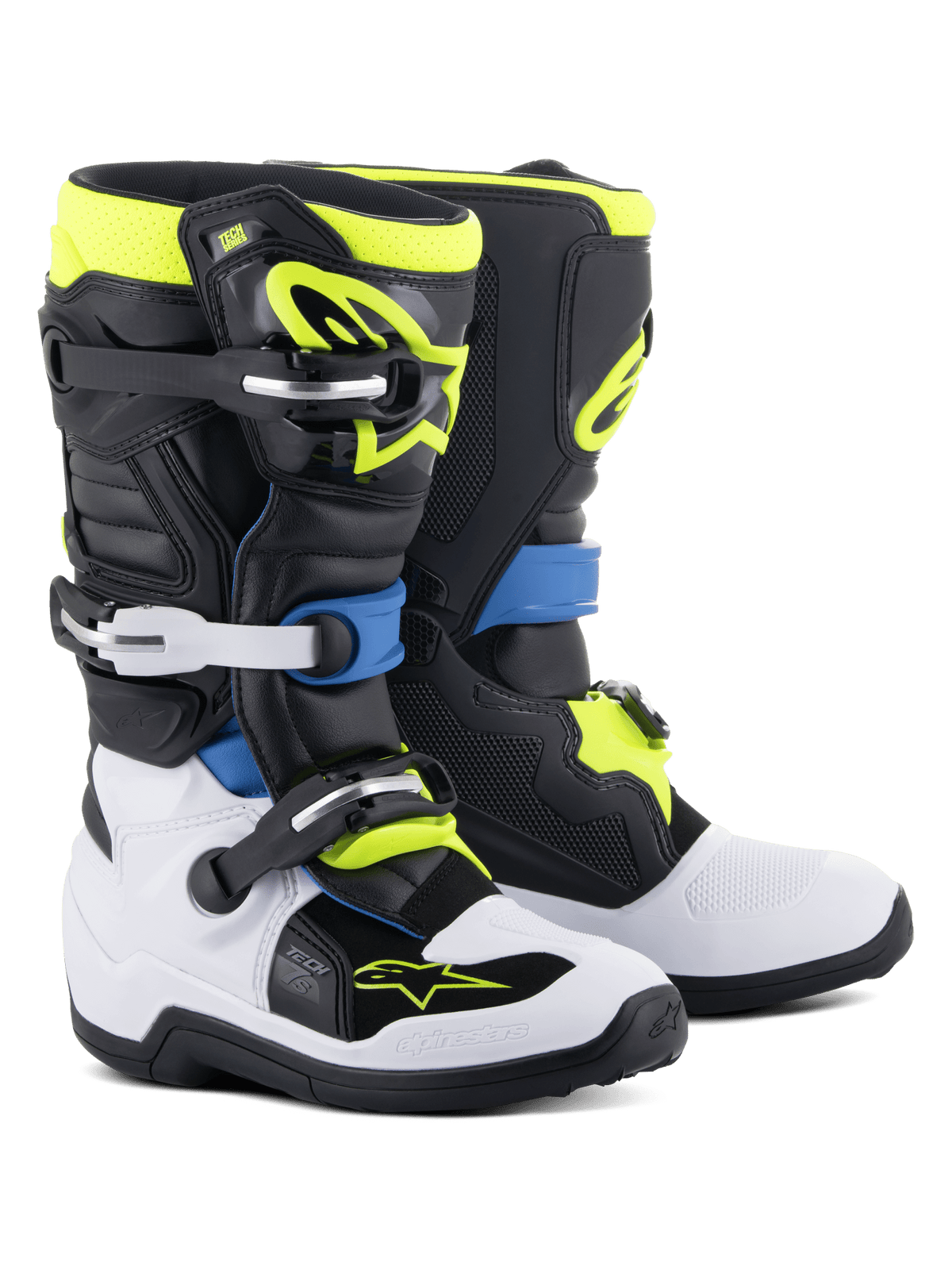 Alpinestars Tech 7S Bottines de Motocross pour Jeunes Noir Bleu Jaune Fluo - MxProStoreParts