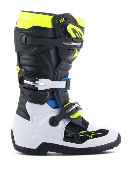 Alpinestars Tech 7S Bottines de Motocross pour Jeunes Noir Bleu Jaune Fluo