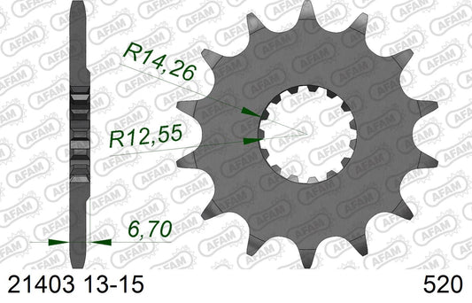 AFAM Piñón delantero 13 dientes #520 para Yamaha YFZ 450R 2009-2020
