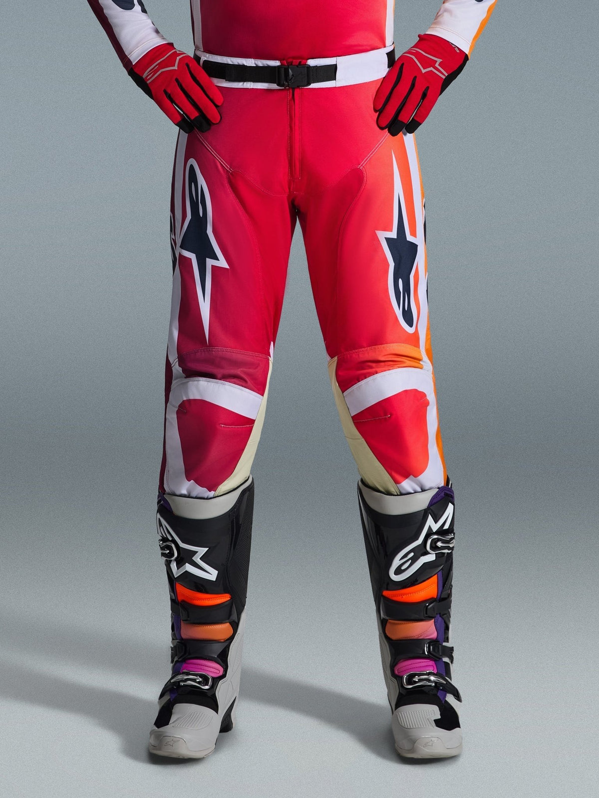 Alpinestars Racer Portl Pantalones Rojo, Gris Claro y Gris Oscuro - MxProStoreParts