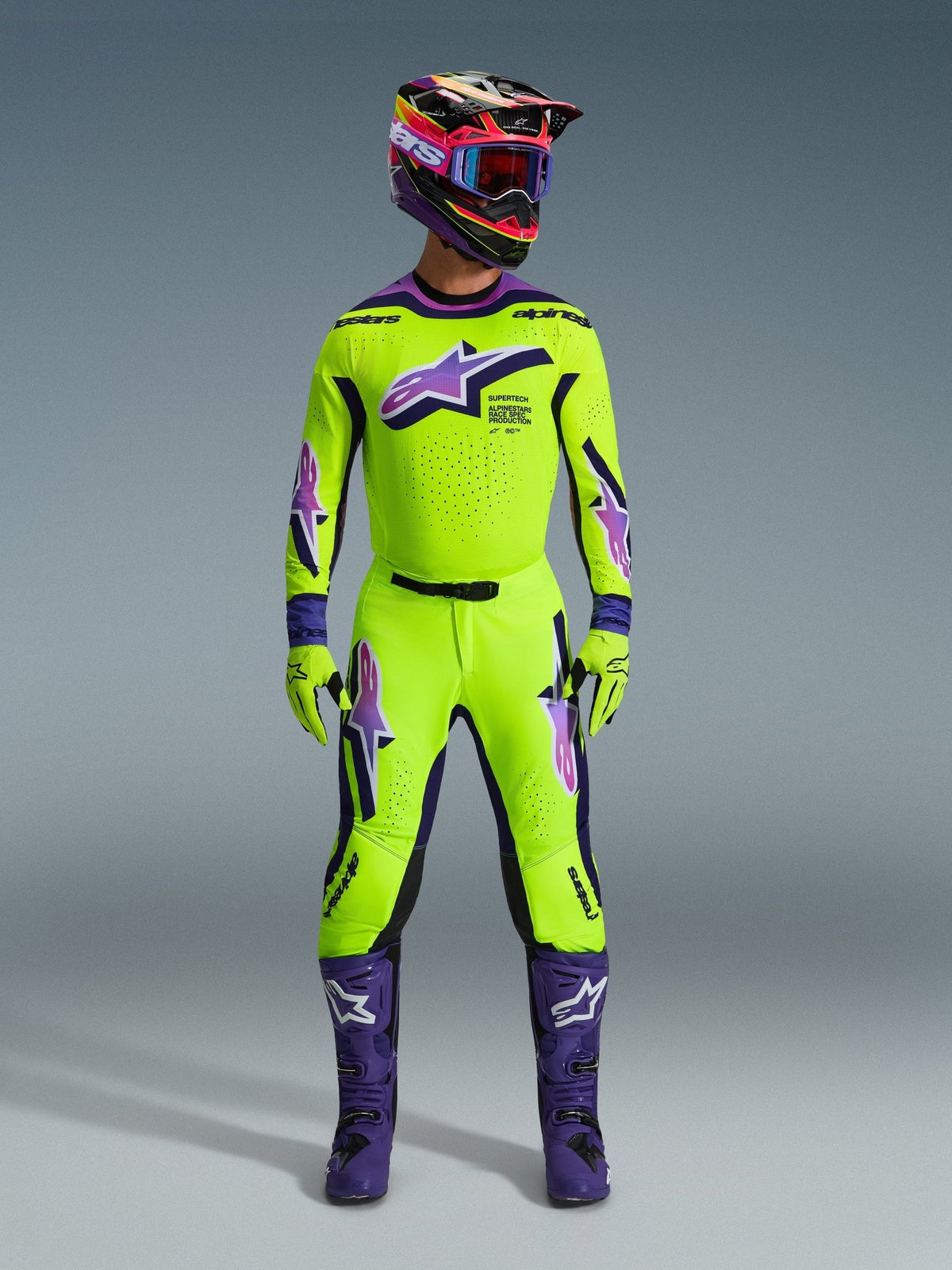 Alpinestars Supertech Vista Camiseta de Nivel Profesional Amarillo, Morado y Negro - MxProStoreParts