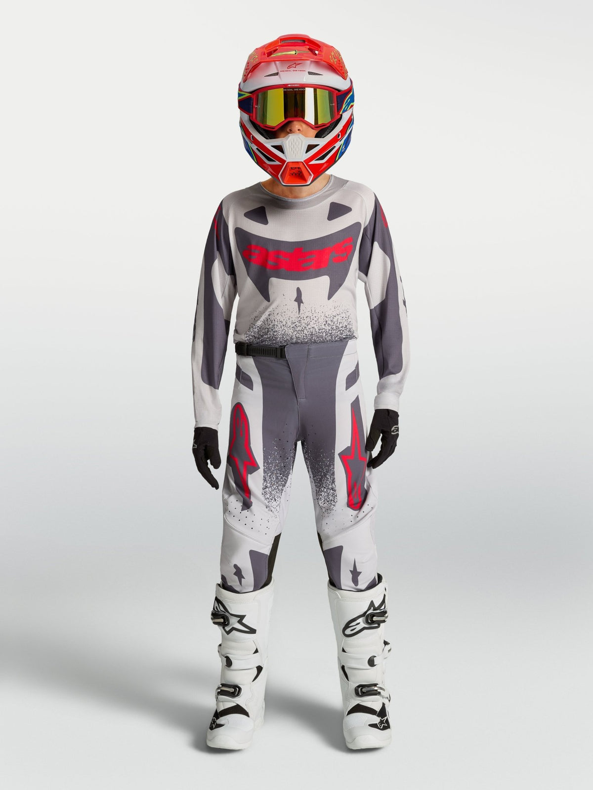 Alpinestars Pantalón Juvenil Supertech Swan 2027, Lila Claro, Gris Oscuro y Rojo Fluorescente - MxProStoreParts
