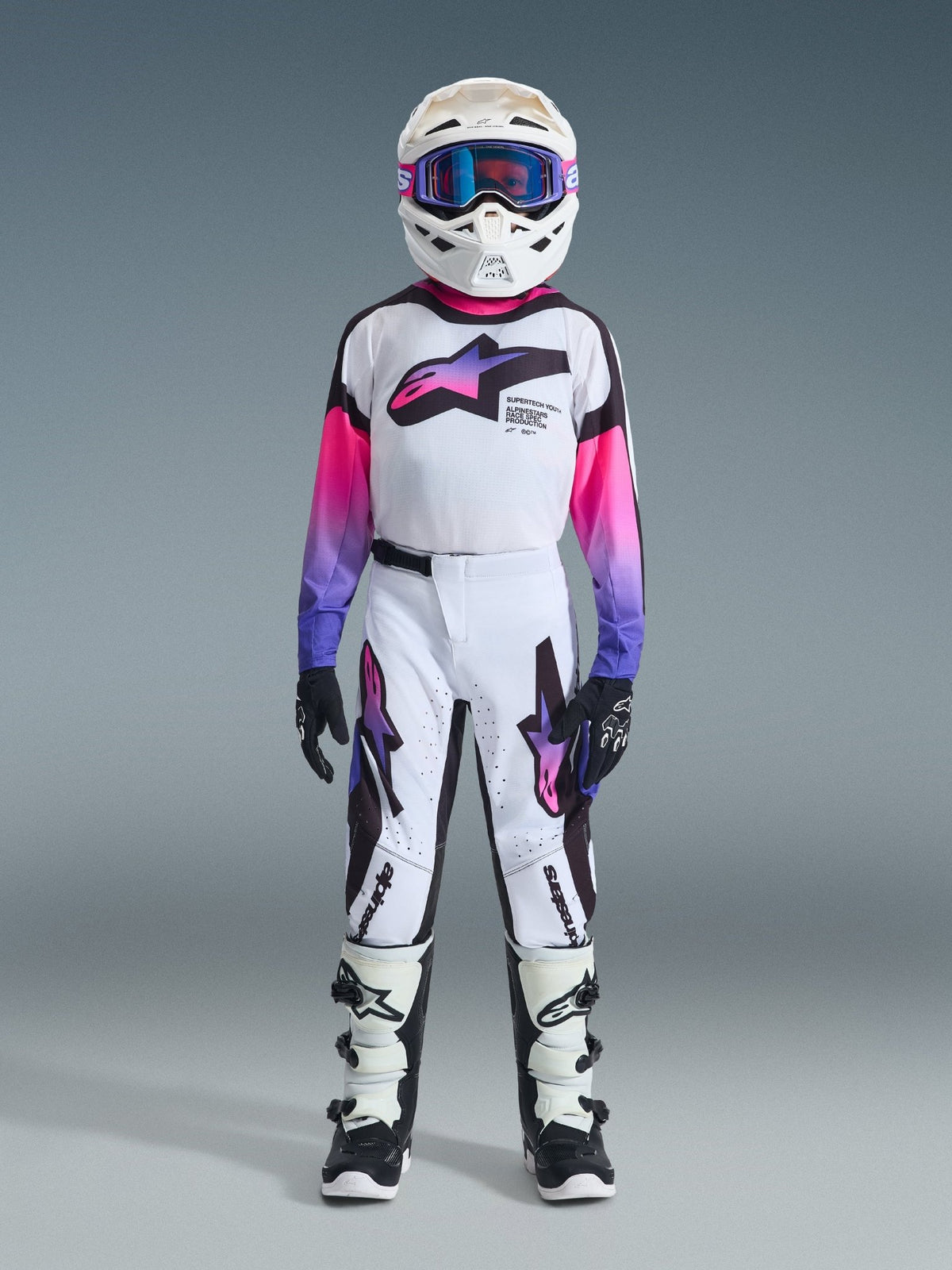 Alpinestars Supertech Vista Youth Pants 22 White Purple Black - MxProStoreParts