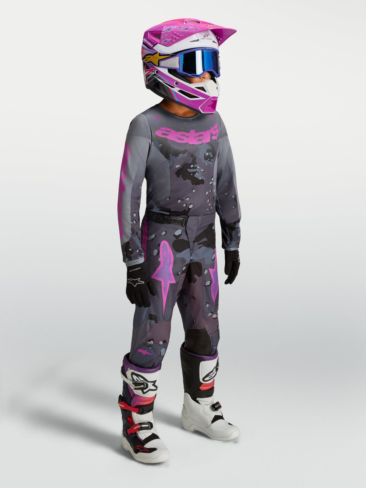 Alpinestars Youth Fluid Lone Jersey Gray Camo Purple - MxProStoreParts