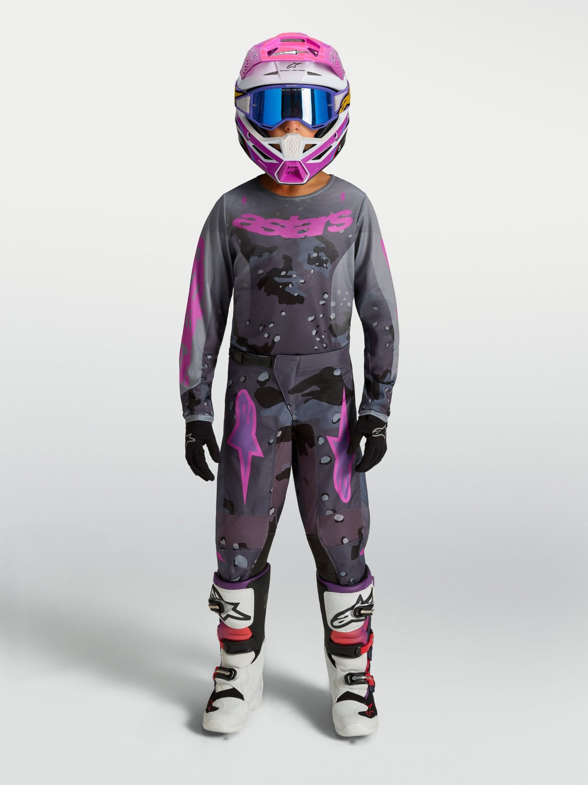 Alpinestars Youth Fluid Lone Jersey Gray Camo Purple - MxProStoreParts