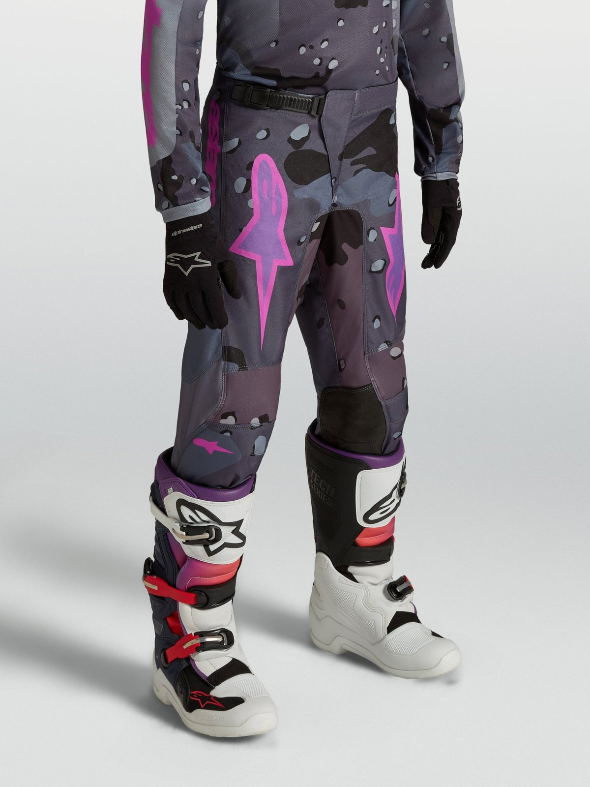 Alpinestars Youth Fluid Lone 2027 Grey Camo Purple Pants - MxProStoreParts