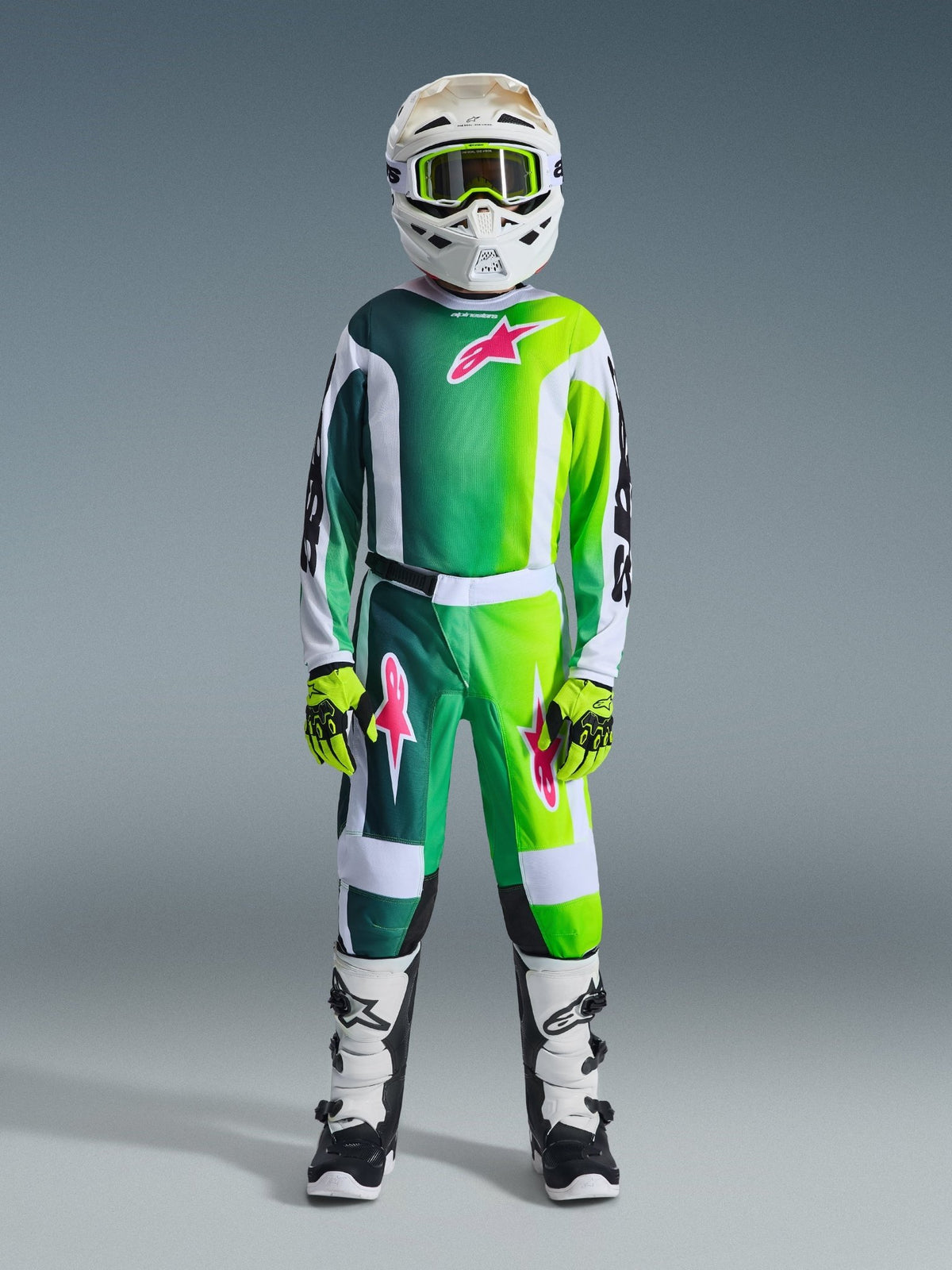 Alpinestars Pantalón Fluid Portl para jóvenes – Verde, Blanco y Negro - MxProStoreParts