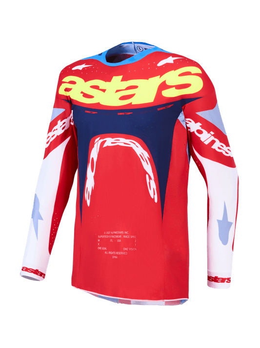 Alpinestars Maillot Supertech Dyna 2027 – Rouge Feu, Blanc, Bleu Marine