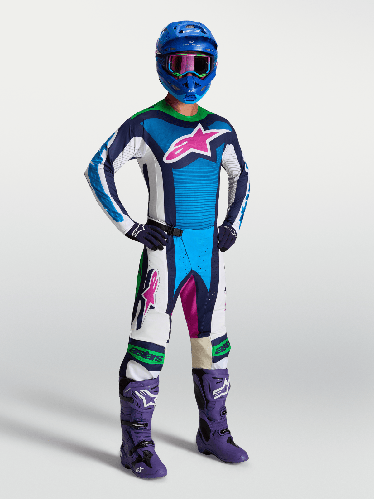 Alpinestars Techstar Maven Jersey 2027 White, Blithe Blue, Fluorescent Green - MxProStoreParts