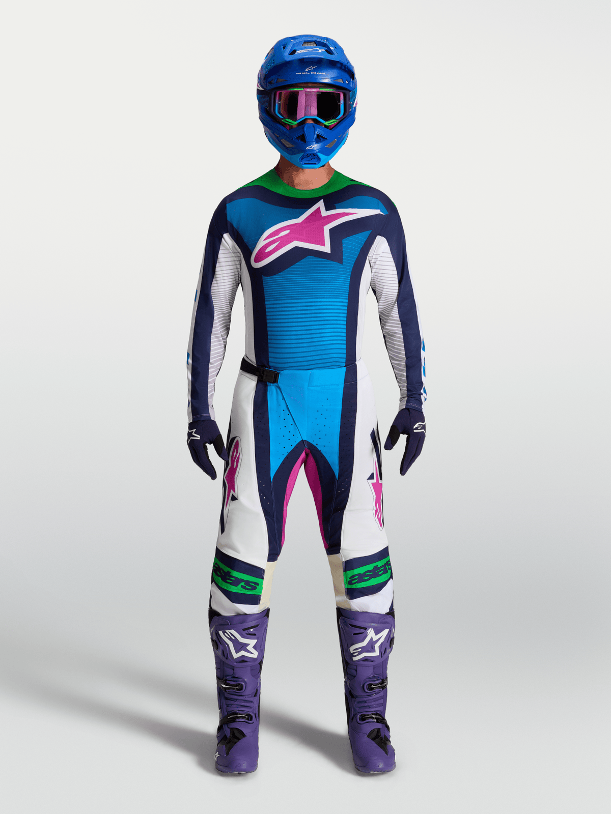 Alpinestars Techstar Maven Jersey 2027 White, Blithe Blue, Fluorescent Green - MxProStoreParts