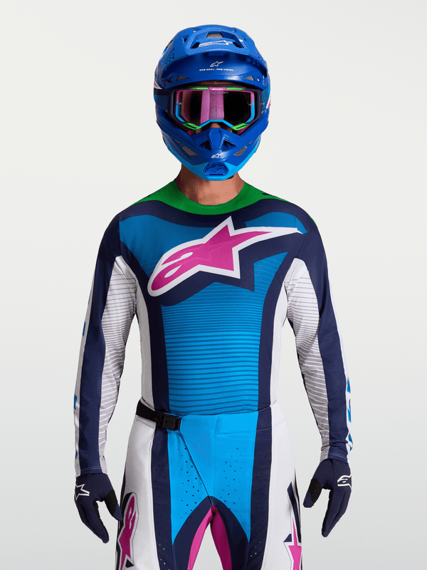 Alpinestars Techstar Maven Jersey 2027 White, Blithe Blue, Fluorescent Green