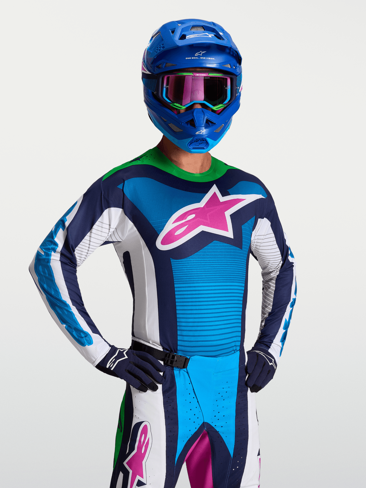 Alpinestars Techstar Maven Jersey 2027 White, Blithe Blue, Fluorescent Green - MxProStoreParts