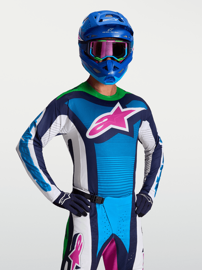 Alpinestars Techstar Maven Jersey 2027 White, Blithe Blue, Fluorescent Green - MxProStoreParts