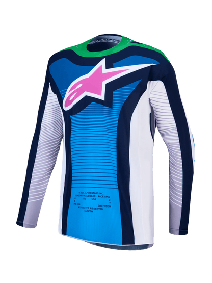 Alpinestars Techstar Maven Jersey 2027 White, Blithe Blue, Fluorescent Green - MxProStoreParts