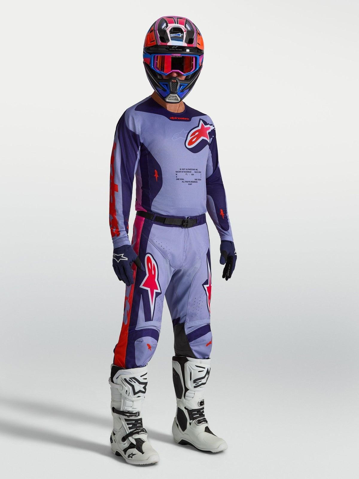 Camiseta Alpinestars Racer Air Hunt 2027, Morado Claro, Morado Profundo y Rosa Fluorescente - MxProStoreParts