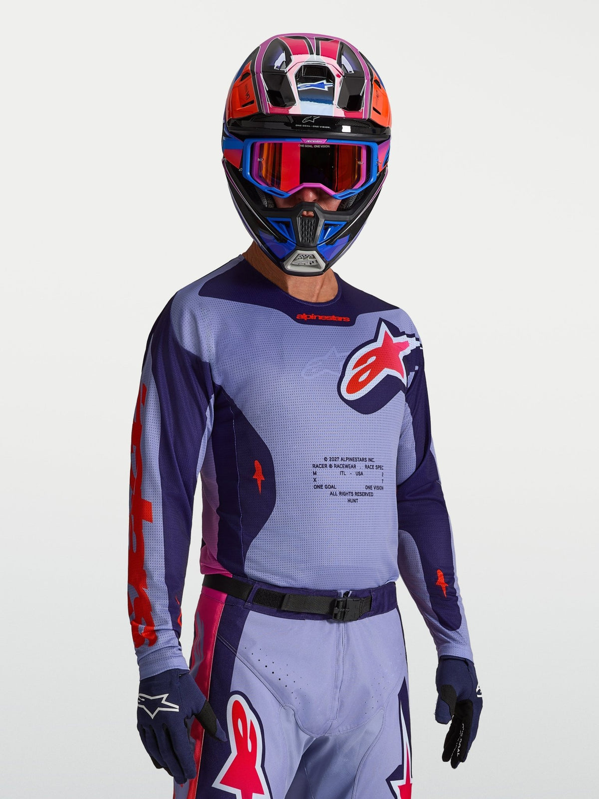 Camiseta Alpinestars Racer Air Hunt 2027, Morado Claro, Morado Profundo y Rosa Fluorescente - MxProStoreParts