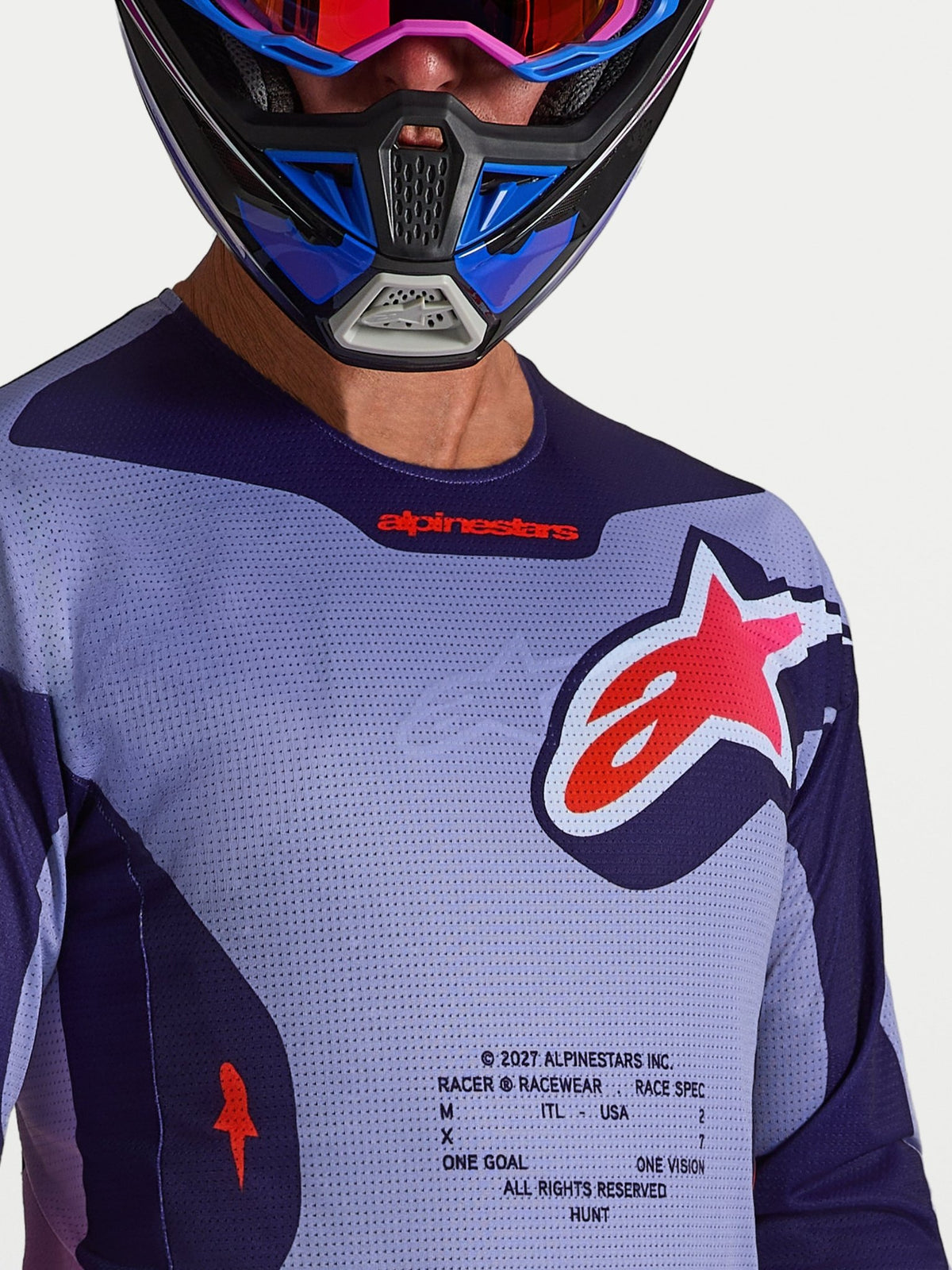 Camiseta Alpinestars Racer Air Hunt 2027, Morado Claro, Morado Profundo y Rosa Fluorescente - MxProStoreParts