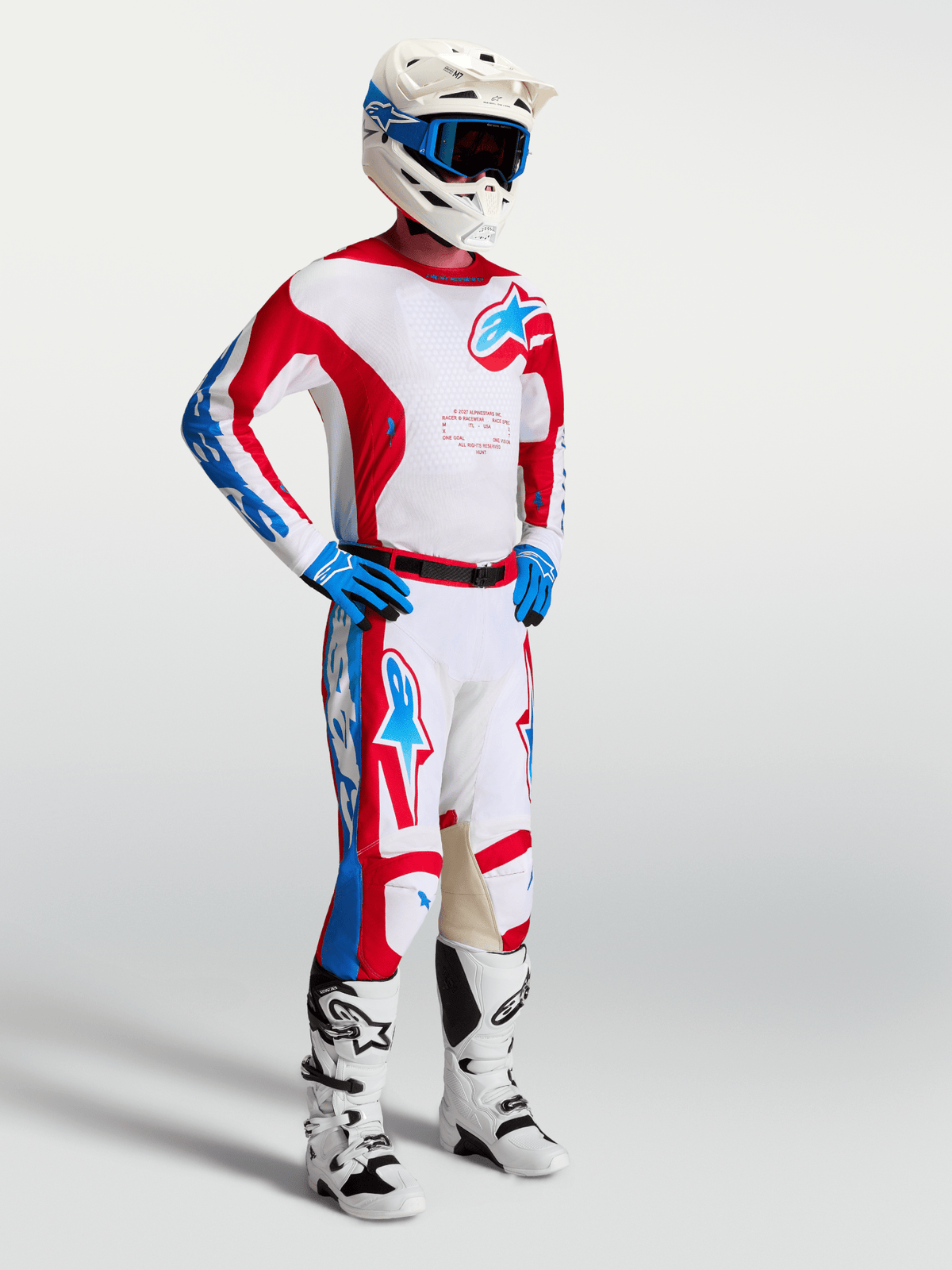 Alpinestars Pantalon Racer Hunt 2027 Blanc, Rouge Feu et Bleu Ucla - MxProStoreParts