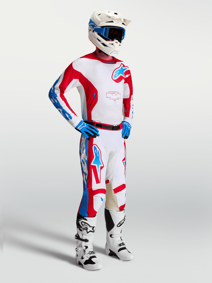 Maillot Alpinestars Racer Hunt 2027 – Blanc, Rouge Feu, Bleu UCLA - MxProStoreParts