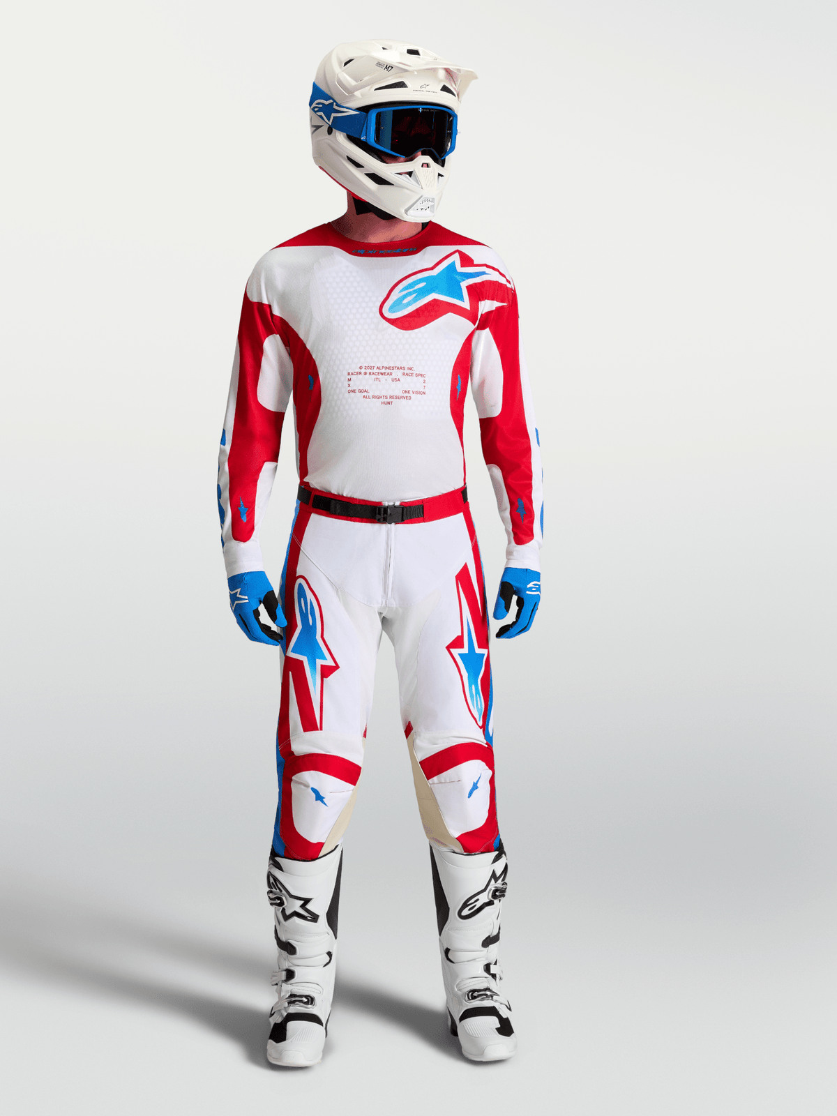 Alpinestars Pantalon Racer Hunt 2027 Blanc, Rouge Feu et Bleu Ucla - MxProStoreParts