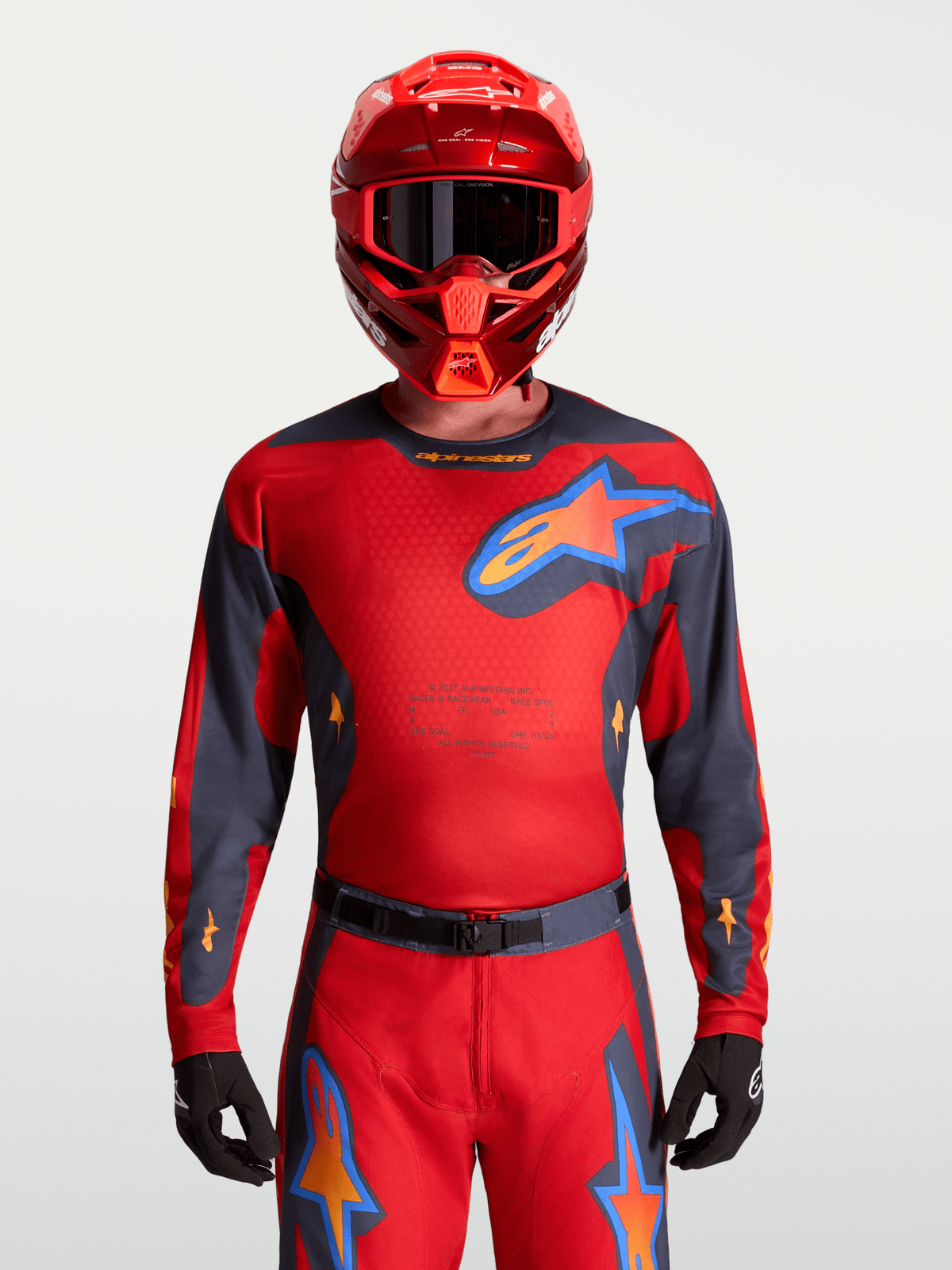 Alpinestars Maillot Racer Hunt 2027 Rouge Feu Gris Pierre Corail Chaud - MxProStoreParts