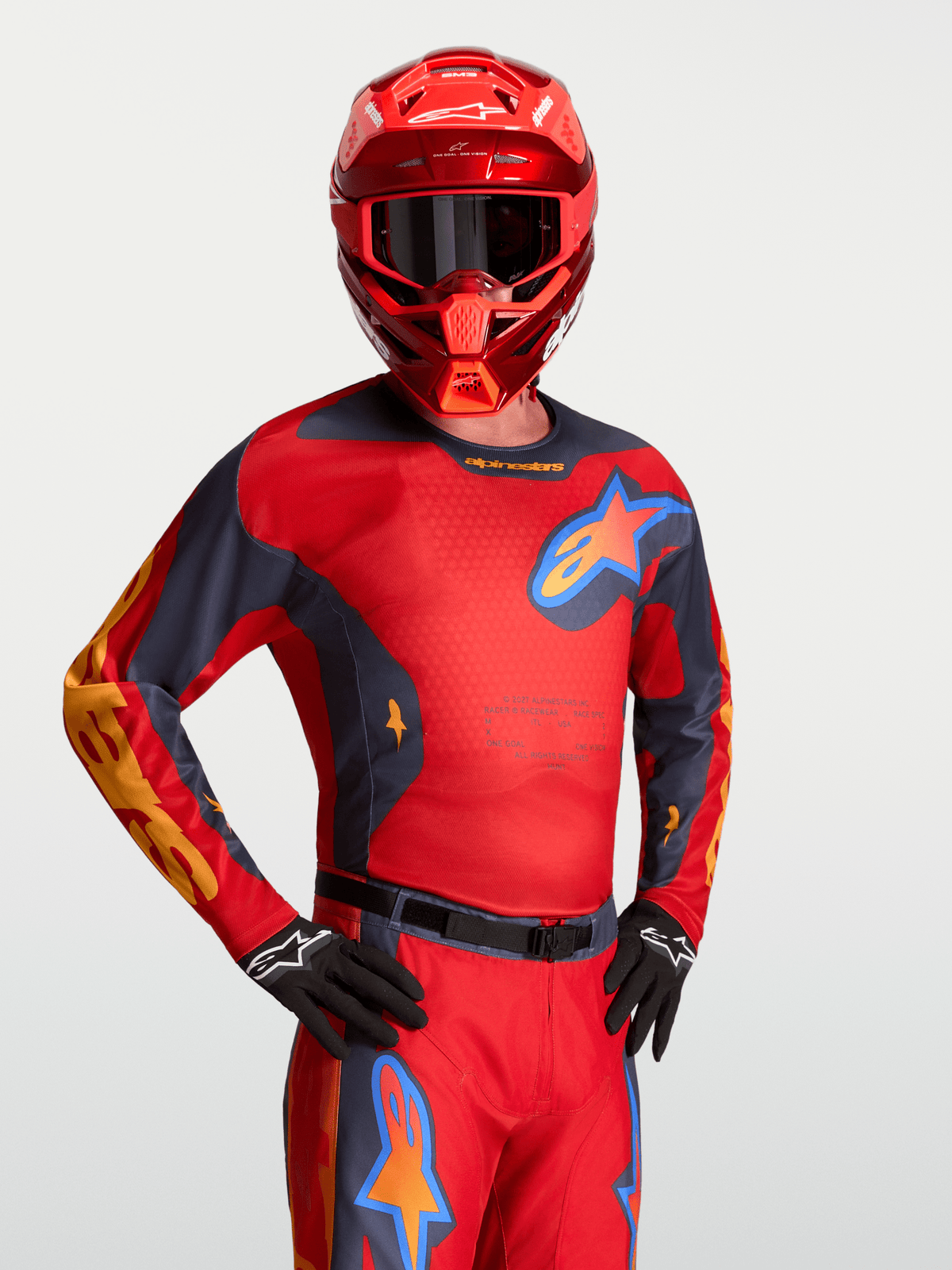 Alpinestars Maillot Racer Hunt 2027 Rouge Feu Gris Pierre Corail Chaud - MxProStoreParts