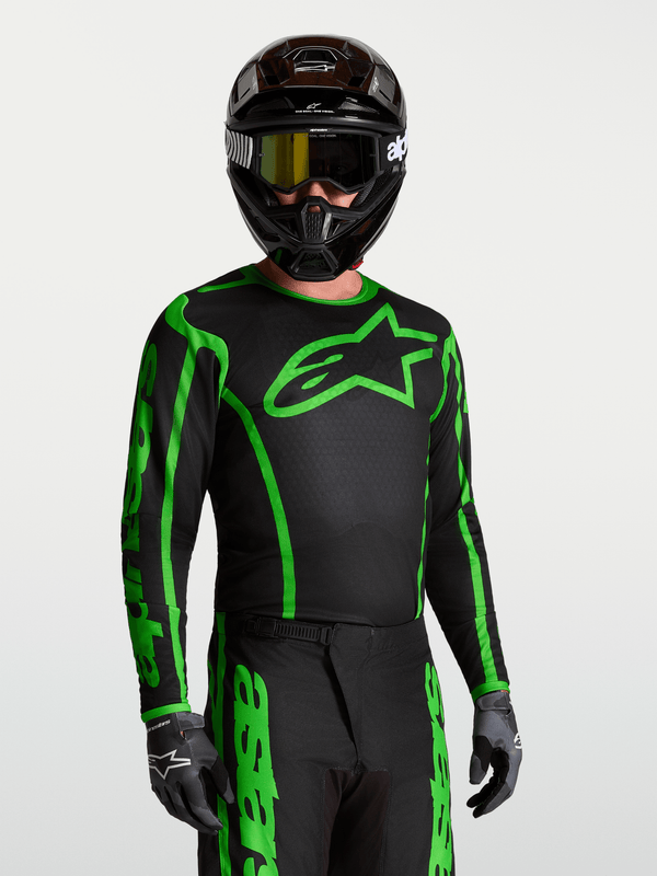 Alpinestars Fluid Apex V2 Camiseta 2027 Negro Verde Fluorescente - MxProStoreParts