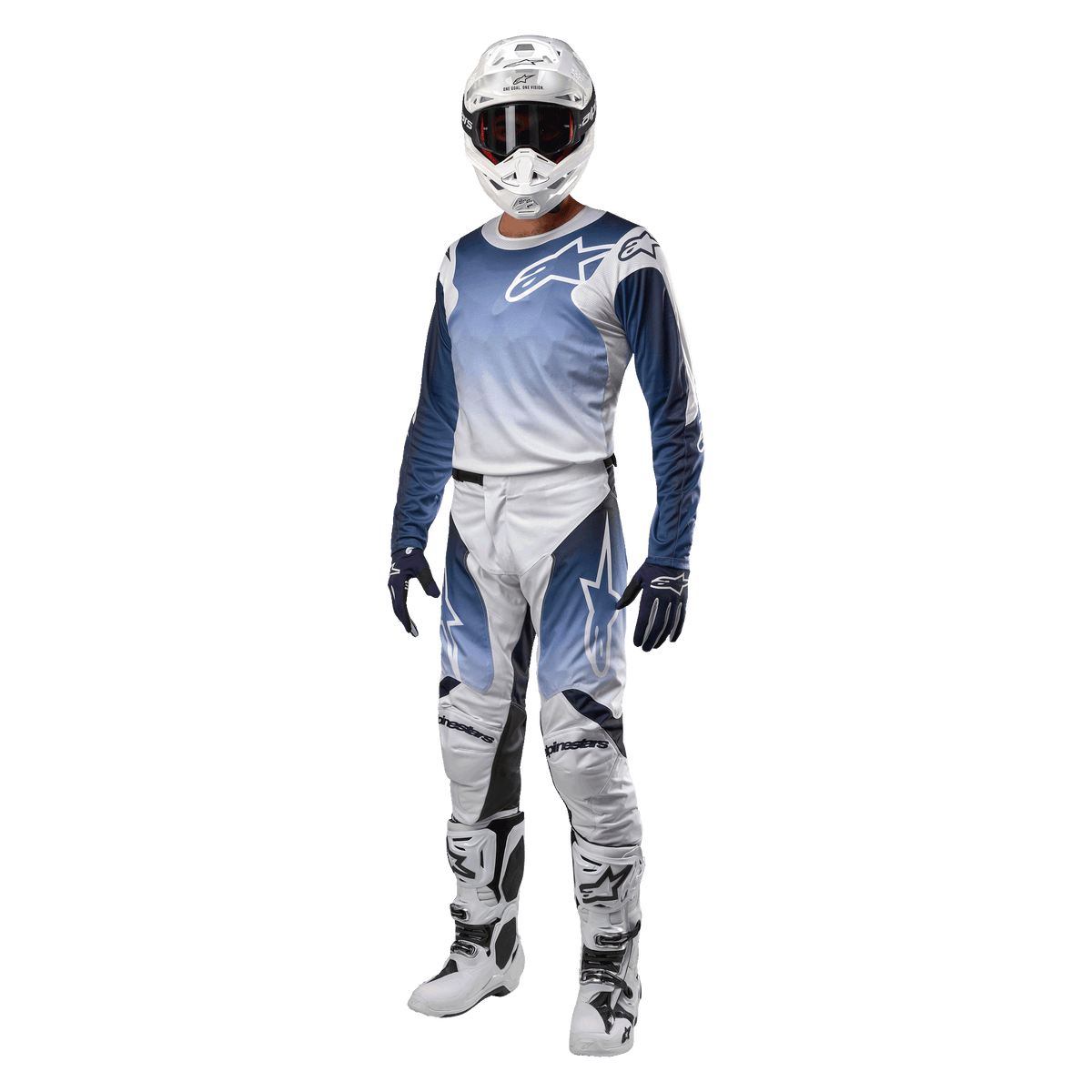 Alpinestars 2024 Camiseta Racer Hoen Transpirable Blanco/Azul Marino Oscuro/Azul Claro - MxProStoreParts