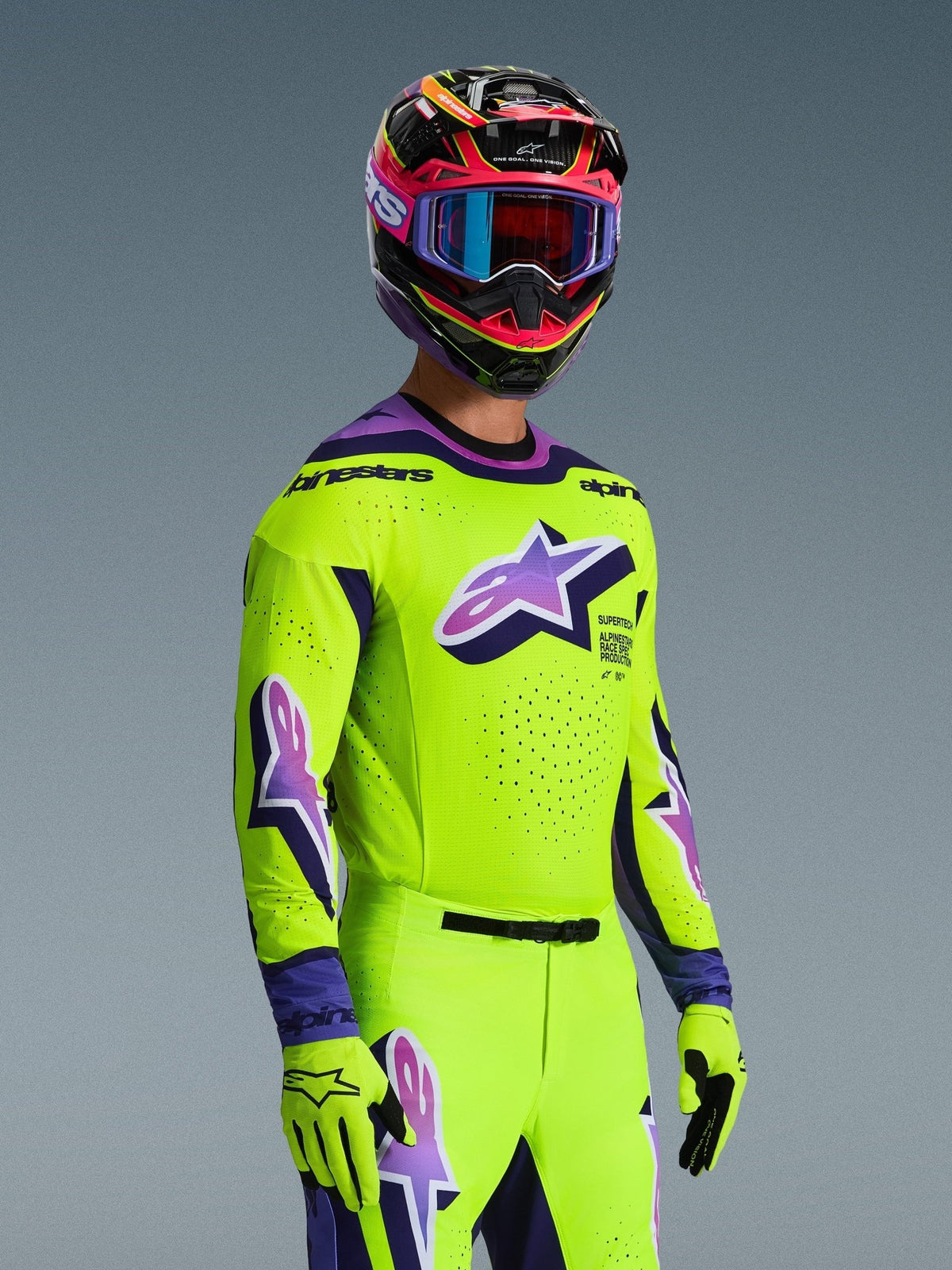 Alpinestars Supertech Vista Camiseta de Nivel Profesional Amarillo, Morado y Negro - MxProStoreParts