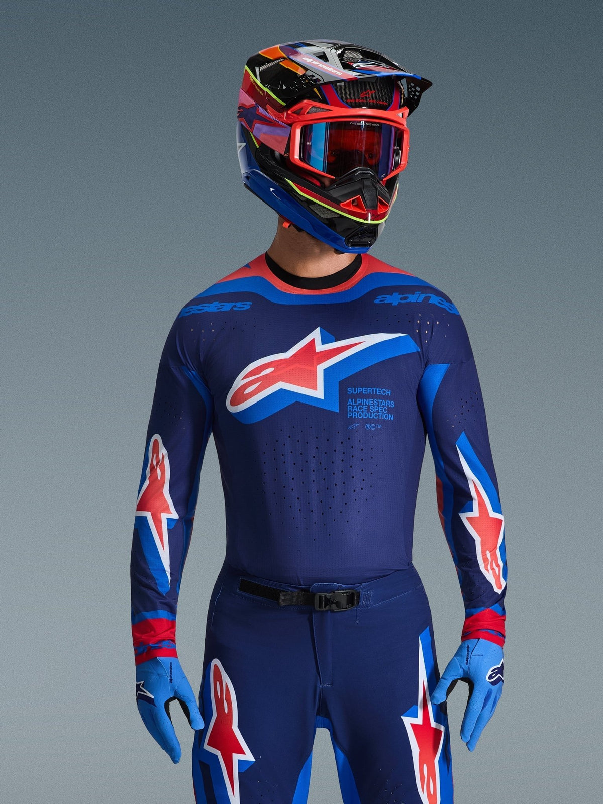Alpinestars Supertech Vista Camiseta Azul Marino Oscuro, Coral Brillante y Cobalto - MxProStoreParts
