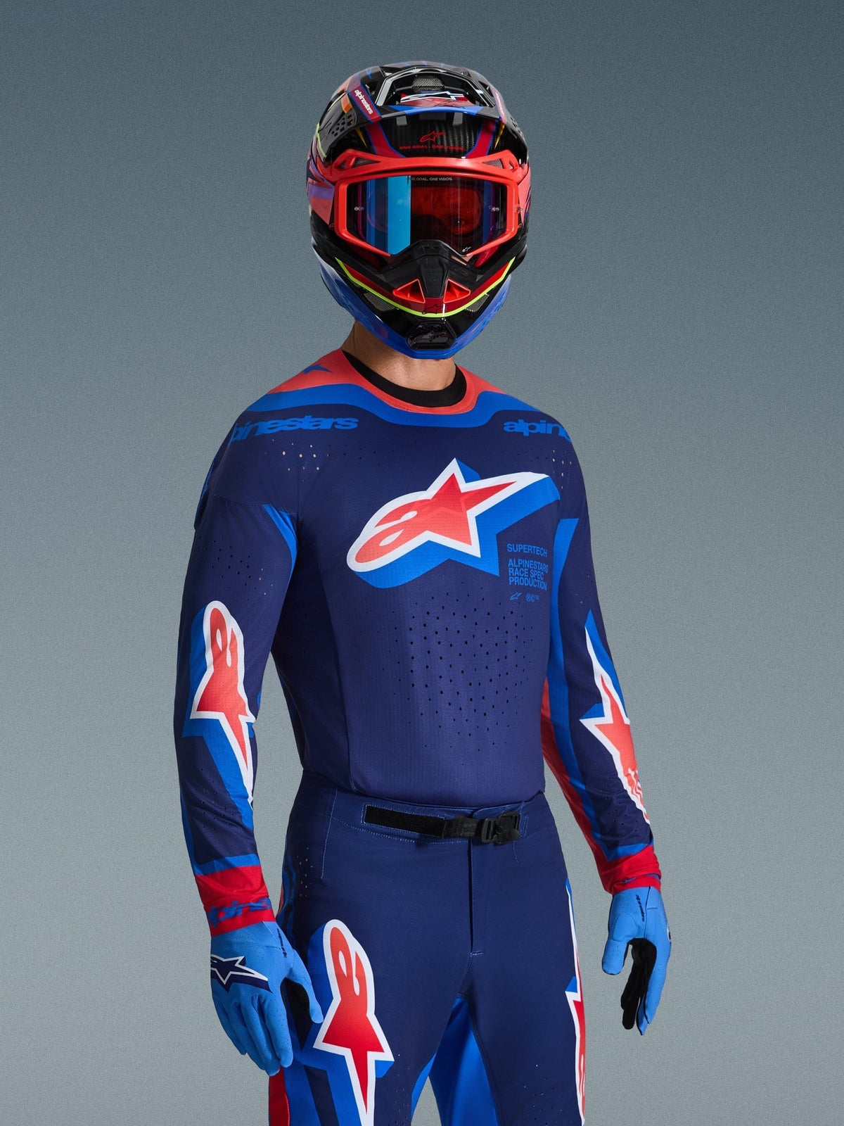 Alpinestars Supertech Vista Camiseta Azul Marino Oscuro, Coral Brillante y Cobalto - MxProStoreParts