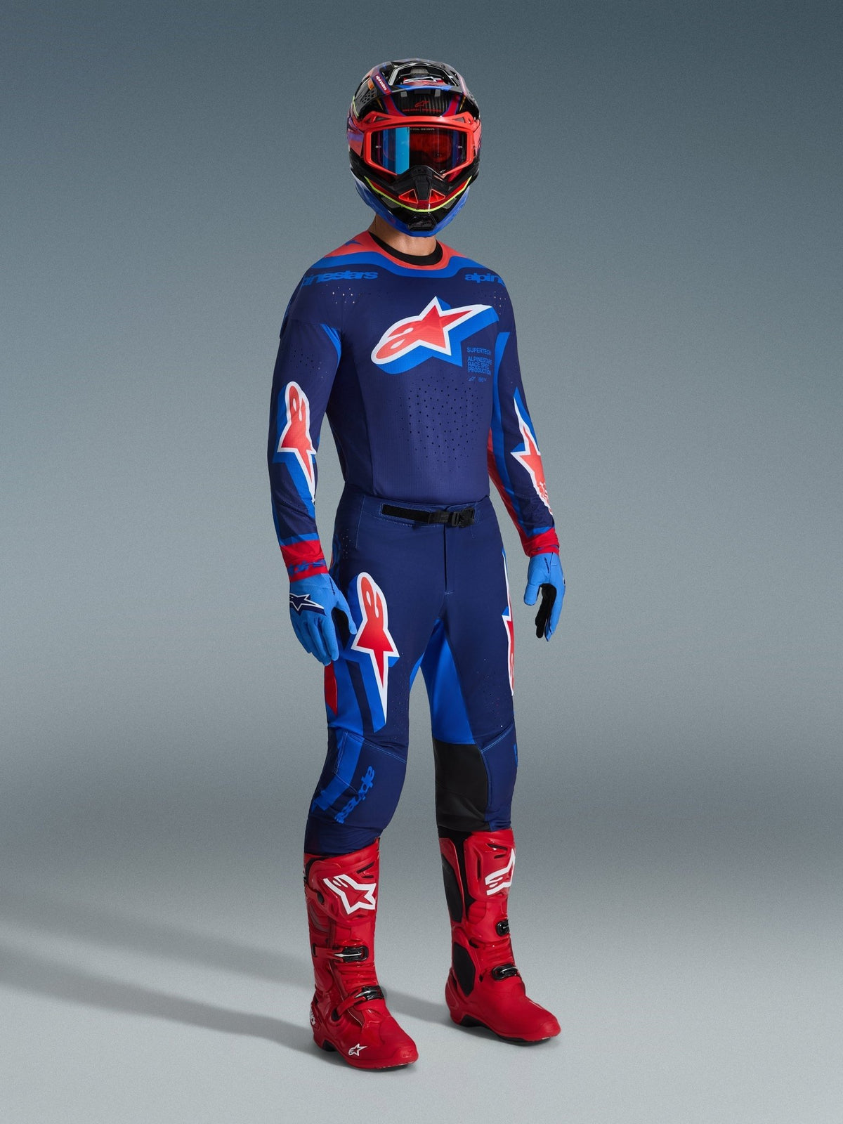 Alpinestars Supertech Vista Camiseta Azul Marino Oscuro, Coral Brillante y Cobalto - MxProStoreParts