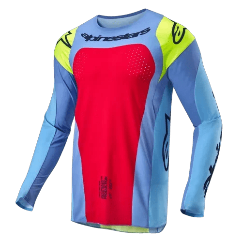 Alpinestars 2024 Techstar Ocuri maillot cross adulte Bleu Clair / Jaune Fluo / Rouge - MxProStoreParts