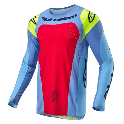 Alpinestars 2024 Techstar Ocuri maillot cross adulte Bleu Clair / Jaune Fluo / Rouge - MxProStoreParts